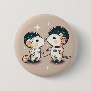 Cute Astronaut Mouse Couple Ronde Button 5,7 Cm