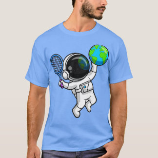 Cute Astronaut Play Earth Wereldbol Tennis Cartoon T-shirt