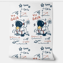  Cute Astronaut Space Cartoon Kids Room Wallpaper Behang