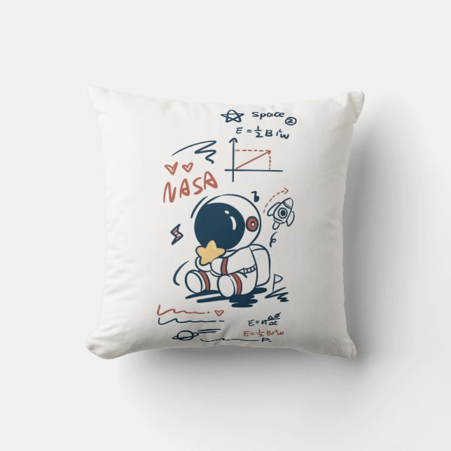 Cute Astronaut Space Cartoon Throw Pillow Kussen (Voorkant)