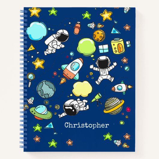 Cute Astronaut Space Rockets Naam Notitieboek (Voorkant)