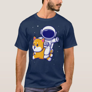 Cute Astronaut vliegt met Shiba Inu Dog in de ruim T-shirt