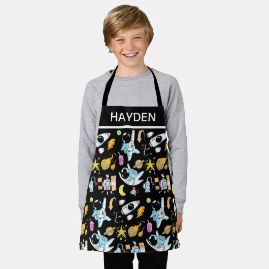 Cute Astronauts in Space Doodles Kids Personalised Schort (Gedragen)