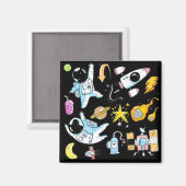 Cute Astronauts in Space Doodles Kinder Magneet (Voorkant / Achterkant)
