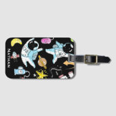 Cute Astronauts in Space Doodles Personalized Kind Bagagelabel (Voorkant (horizontaal))
