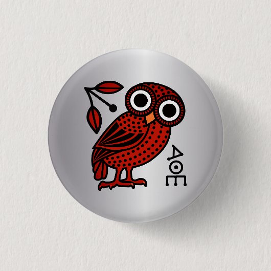 Cute Athenian Owl Tetradrachme Coin Ancient Greek Ronde Button 3,2 Cm (Voorkant)