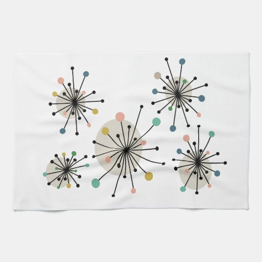 Cute Atomic Starburst Retro Mid Century Modern Theedoek (Horizontaal)