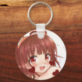 Cute auburn harige anime roos gouden ogen hart sleutelhanger (Voorkant)
