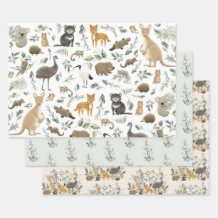Cute Australian Animals Greenery Birthday Baby Boy Inpakpapier Vel