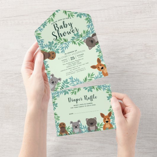 Cute Australian Critters Baby shower Invitation All In One Uitnodiging (Afscheurbaar)