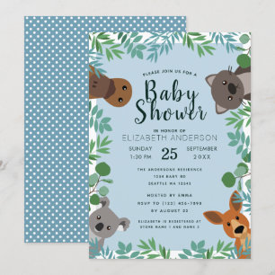 Cute Australian Critters Baby shower Invitation Kaart