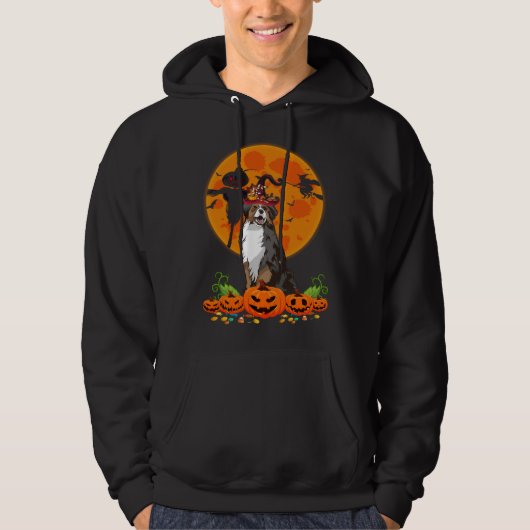 Cute Australian Shepherd Dog Witch Pumpkin Hallowe Hoodie (Voorkant)