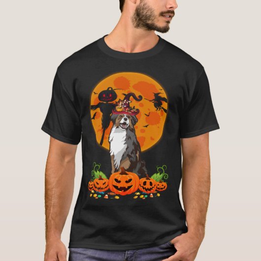 Cute Australian Shepherd Dog Witch Pumpkin Hallowe T-shirt (Voorkant)