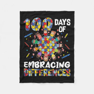 Cute Autism Awareness Embrace Differences 100 Days Fleece Deken