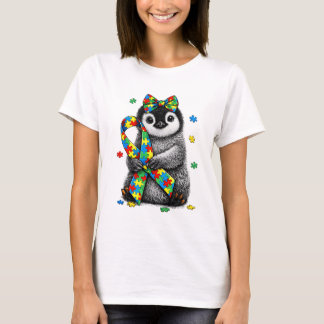Cute Autism Awareness Penguin Puzzle Ribbon April  T-shirt