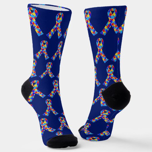 Cute Autism Awareness Ribbon Royal Blue Pattern Sokken (Gebogen)