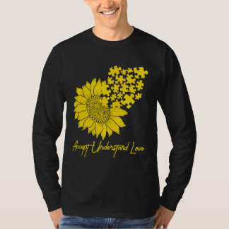 Cute Autism Sunflower Puzzle Piece Pride Autism Aw T-shirt