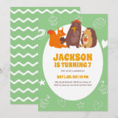 Cute Autumn Animals Beer Squirrel Kinderen Birthda Kaart (Voorkant / Achterkant)