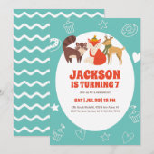 Cute Autumn Animals Fox Deer Racoon Kinderen Birth Kaart (Voorkant / Achterkant)