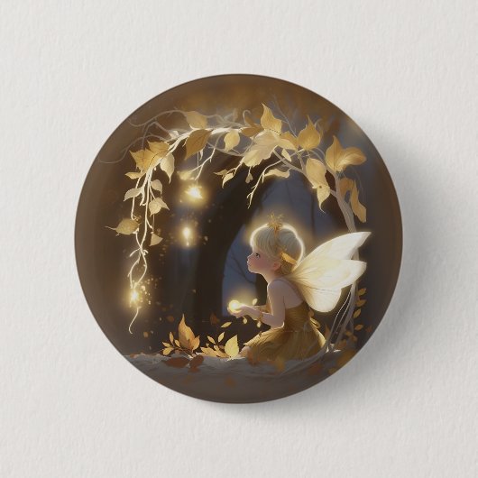 Cute Autumn Fairy with Glowing Flowers Ronde Button 5,7 Cm (Voorkant)