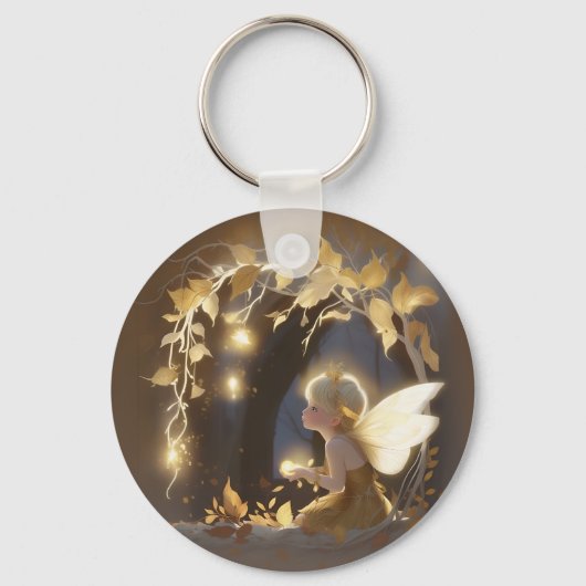 Cute Autumn Fairy with Glowing Flowers Sleutelhanger (Voorkant)