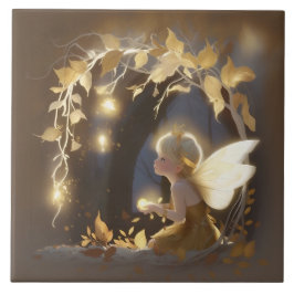 Cute Autumn Fairy with Glowing Flowers Tegeltje