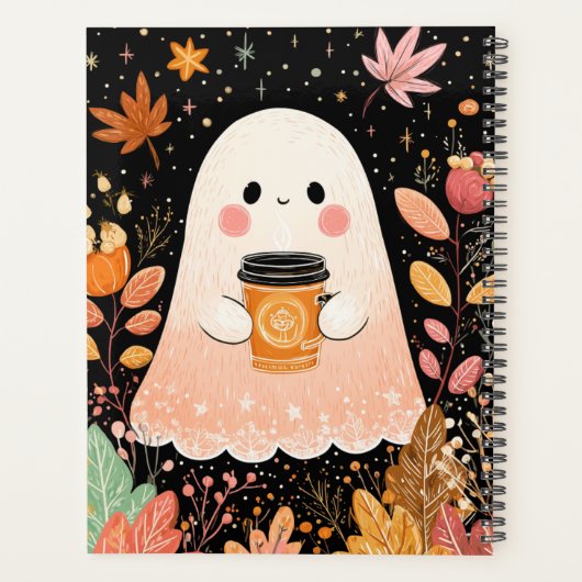 Cute Autumn Ghost with Pumpkin Coffee – Cozy Fall Planner (Achterkant)