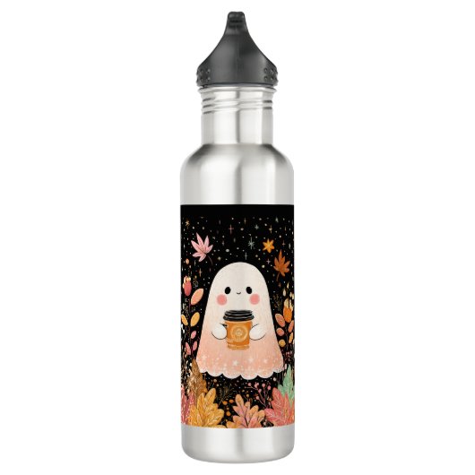 Cute Autumn Ghost with Pumpkin Coffee – Cozy Fall  Waterfles (Rechts)