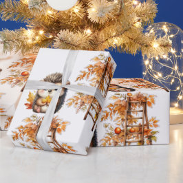 Cute Autumn Hedgehog with Harvest Ladder Illustrat Cadeaupapier