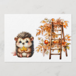 Cute Autumn Hedgehog with Harvest Ladder Illustrat Kaart