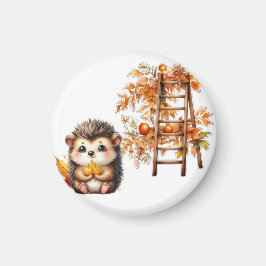 Cute Autumn Hedgehog with Harvest Ladder Illustrat Magneet