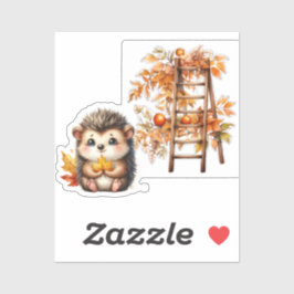 Cute Autumn Hedgehog with Harvest Ladder Illustrat Sticker
