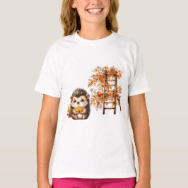 Cute Autumn Hedgehog with Harvest Ladder Illustrat T-shirt