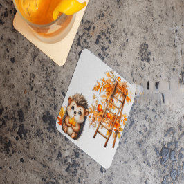 Cute Autumn Hedgehog with Harvest Ladder Illustrat Vierkante Kartonnen Onderzetter