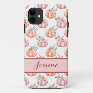 Cute Autumn Pink Waterverf Pumpkin gepersonaliseer iPhone 11 Hoesje