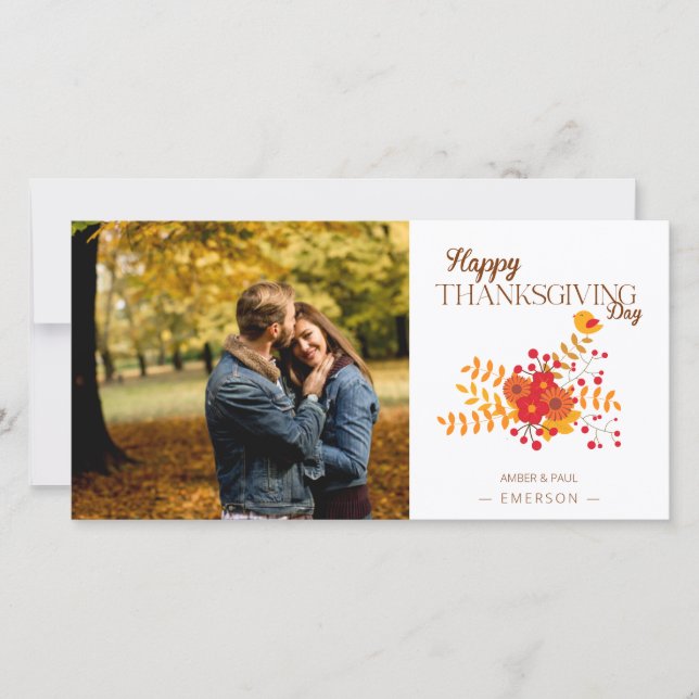 Cute Autumn Thanksgiving met Branches & Bird (Voorkant)