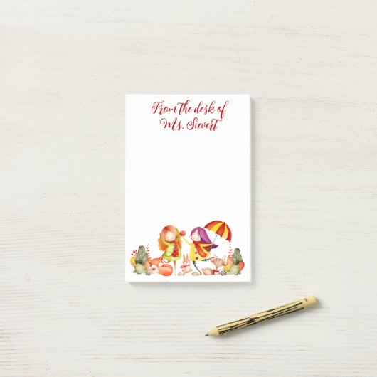 Cute Autumn Time Fun Playmates Post-it® Notes (Op bureau)