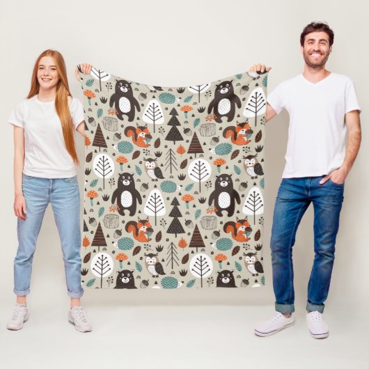Cute Autumn Woodland Animals Pattern Fleece Deken (In situ)