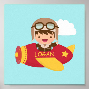 Cute Aviator Boy Airplane Boys Room Decor Poster