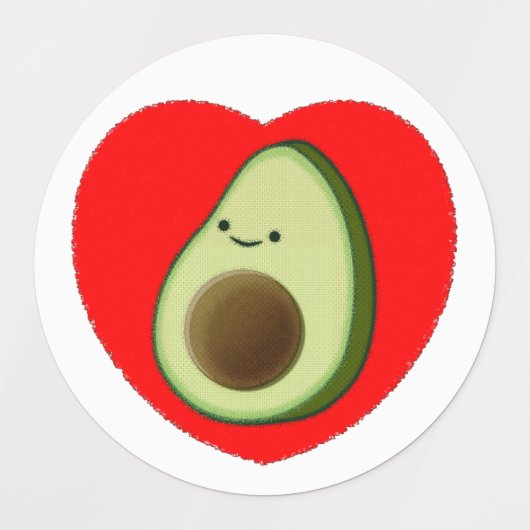 Cute Avocado-Cartoon in het rode hart Labels (Design 1)