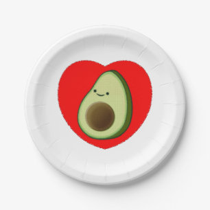 Cute Avocado-Cartoon in het rode hart Papieren Bordje
