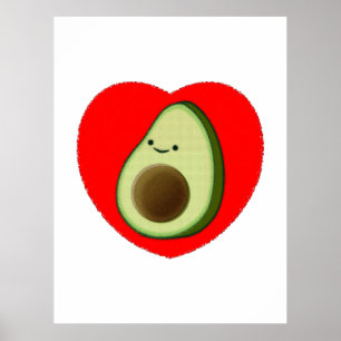 Cute Avocado-Cartoon in het rode hart Poster