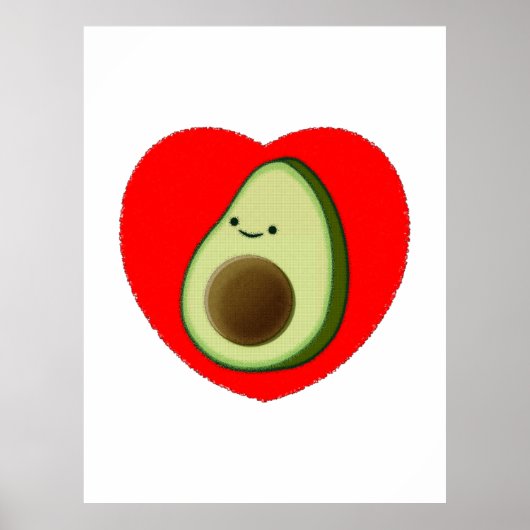 Cute Avocado-Cartoon in het rode hart Poster (Voorkant)