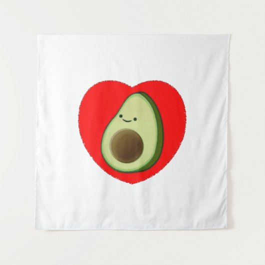 Cute Avocado-Cartoon in het rode hart Wandkleed (Voorkant)