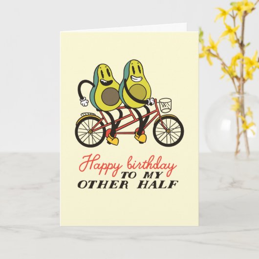 Cute Avocado Couple Pun Funny Birthday Kaart (Gele Bloem)