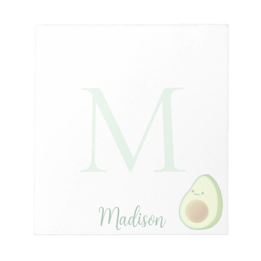 Cute Avocado Custom Name Initial  Notitieblok (Voorkant)
