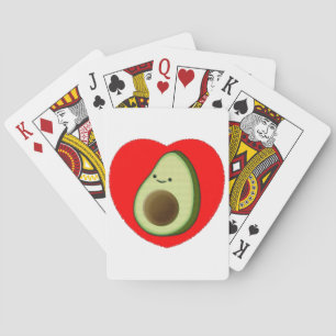 Cute Avocado in Red Heart Pokerkaarten