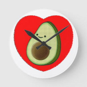 Cute Avocado in Red Heart Ronde Klok