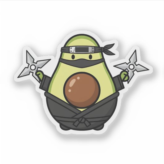 Cute Avocado Ninja Shuriken Warrior Illustration Sticker (Voorkant)