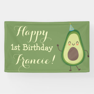 Cute Avocado personaliseert 1e verjaardag achtergr Spandoek